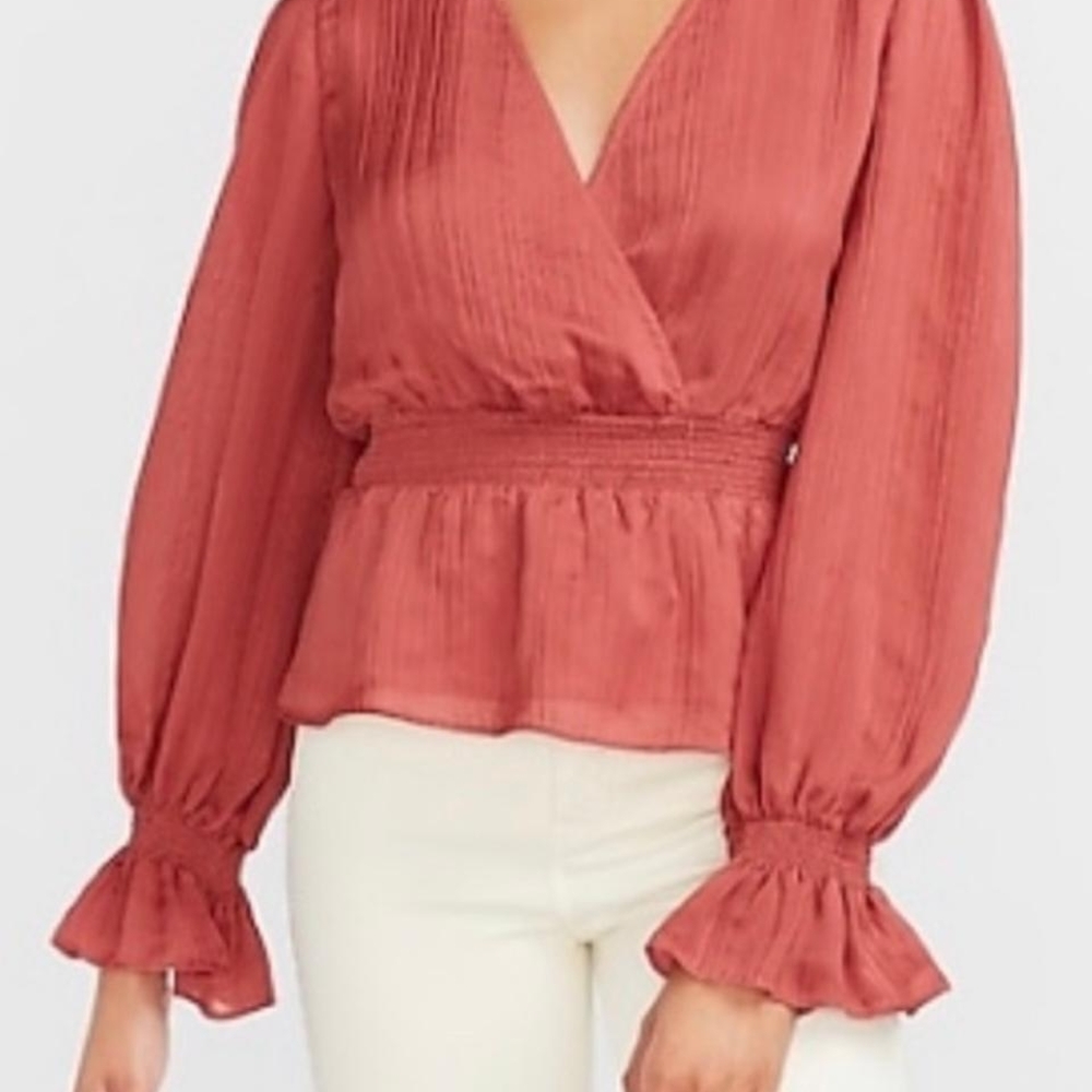 Elegant Rust Blouse with Ruffled Sleeves